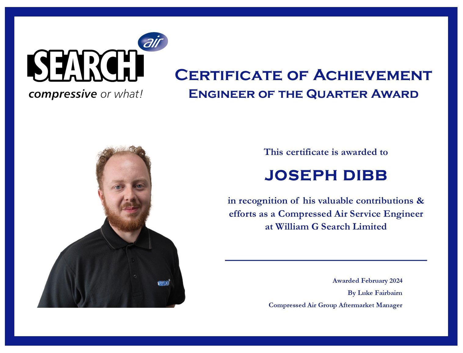 Joseph Dibb - Engineer of the Quarter Award - Febuary 2024
